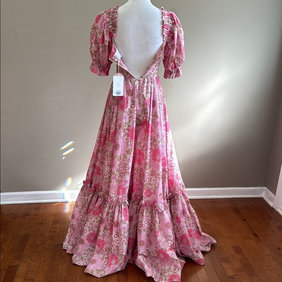Selkie The Ritz Maxi Vintage Romantic Floral Puff Sleeve Sof Pink Dress Size XS - Picture 13 of 16